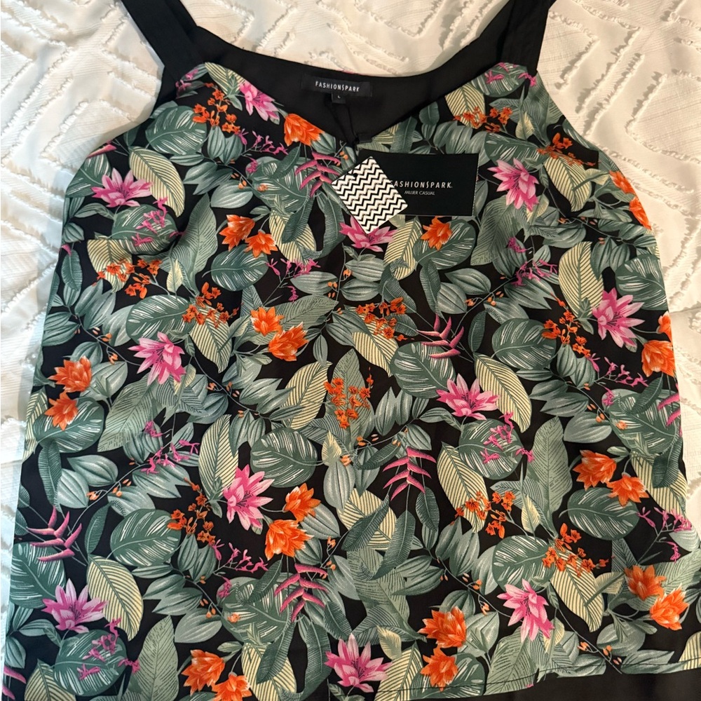 Floral Print Women's Top - Black and Multicolor
